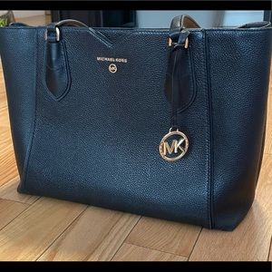 Michael Kors Mae Medium Black Pebbled Leather Tote Bag